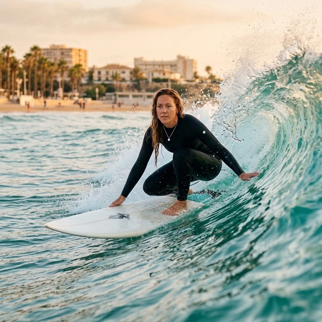 Surfista en equilibrio sobre una ola del Mediterráneo